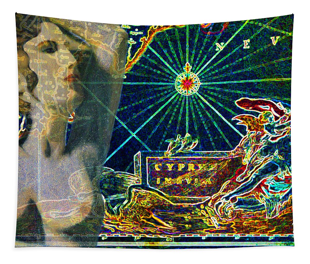 Augusta Stylianou Tapestry featuring the digital art Ancient Cyprus Map and Aphrodite #4 by Augusta Stylianou