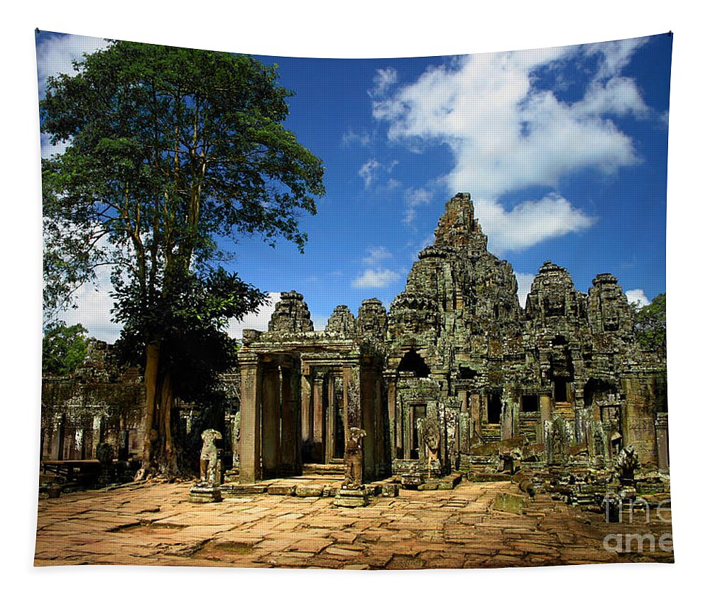 Bayon Tapestry featuring the photograph Bayon Temple View from the East by Joey Agbayani