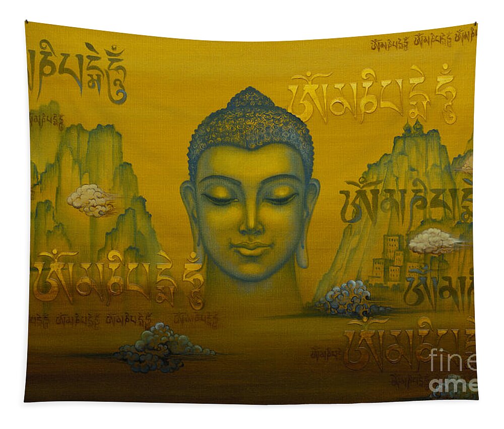 Buddha Tapestry featuring the painting Buddha. The message. #2 by Yuliya Glavnaya
