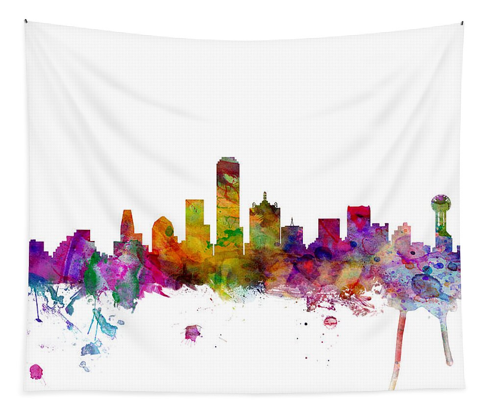 United States Tapestry featuring the digital art Dallas Texas Skyline by Michael Tompsett
