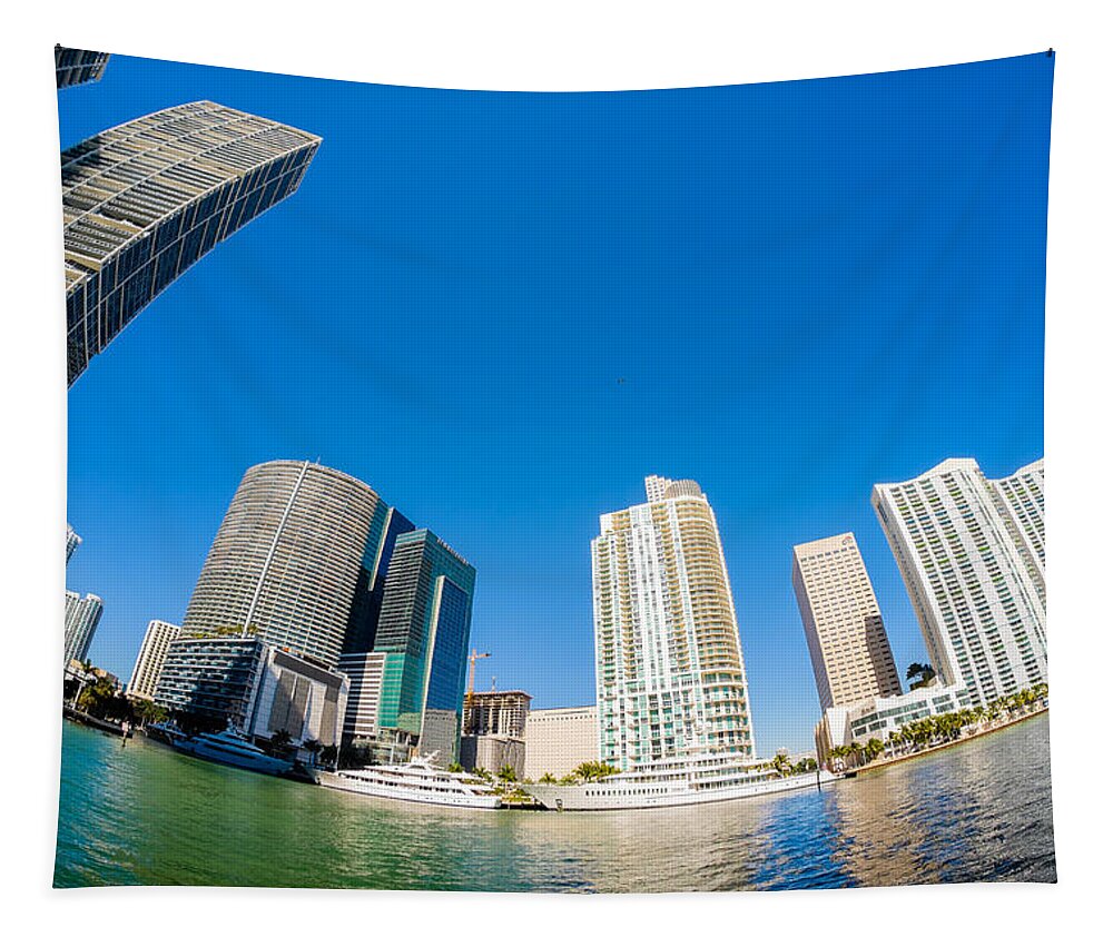 Architecture Tapestry featuring the photograph Downtown Miami Fisheye by Raul Rodriguez