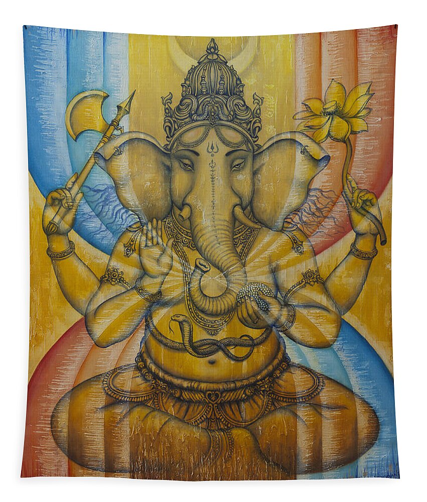 Ganesha Tapestry featuring the painting Ganesha #1 by Vrindavan Das