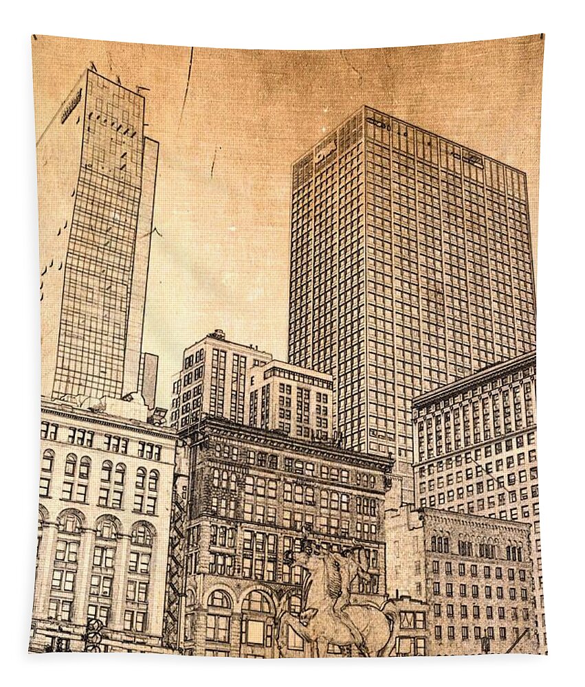 Michigan Avenue Chicago Tapestry featuring the digital art Grant Park Chicago by Dejan Jovanovic