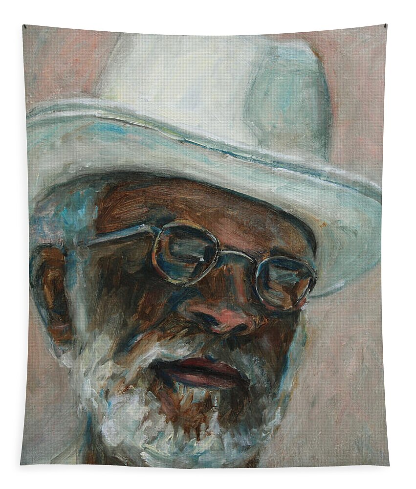 African American Tapestry featuring the painting Gray Beard Under White Hat by Xueling Zou