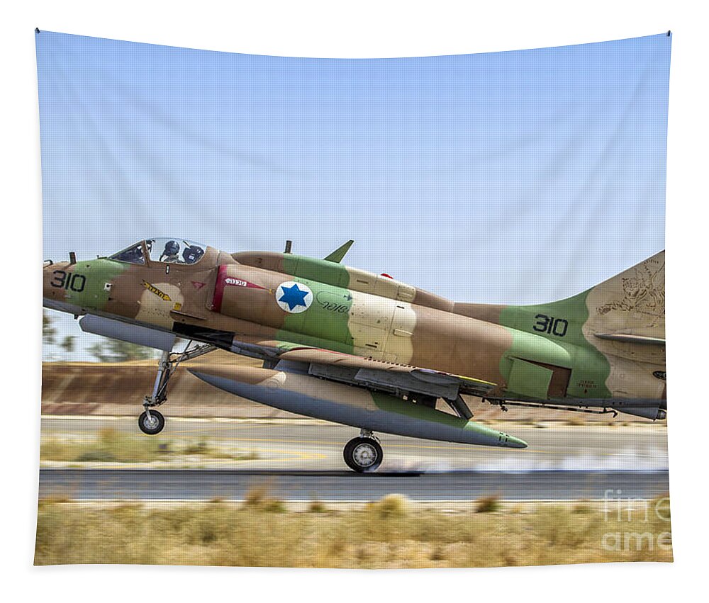 Israel Tapestry featuring the photograph IAF A-4 Skyhawk #2 by Nir Ben-Yosef