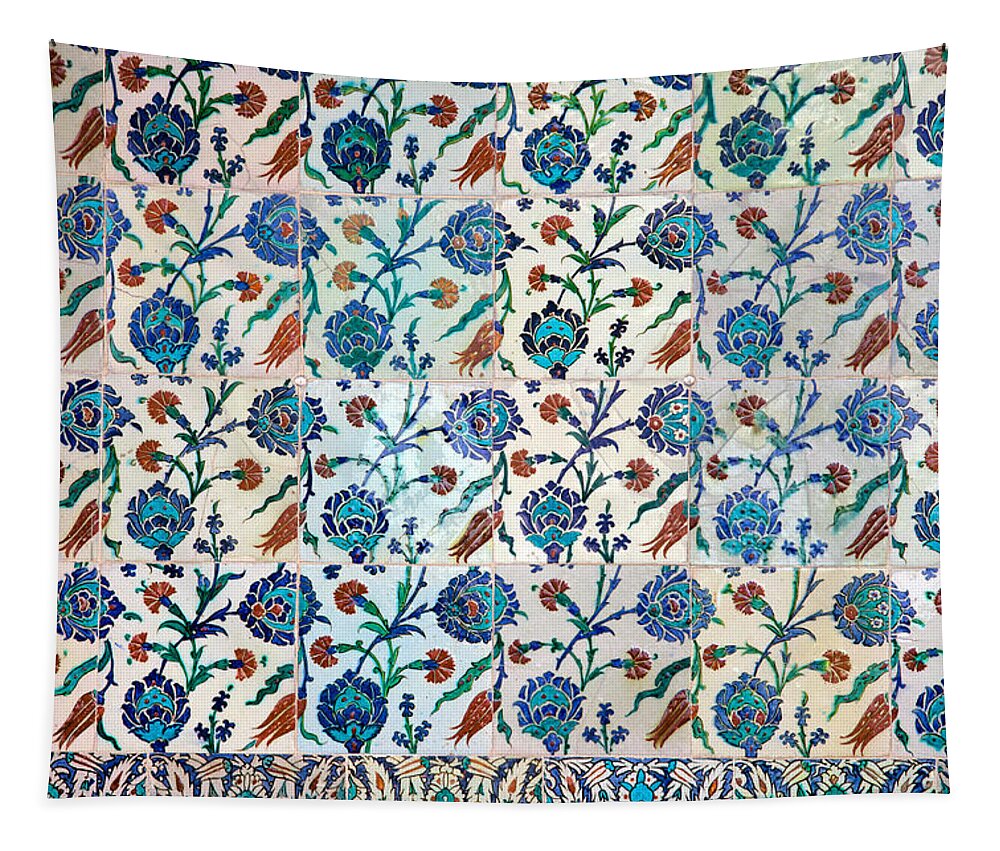 Tile Tapestry featuring the photograph Iznik Ceramics with Floral Design #2 by Artur Bogacki
