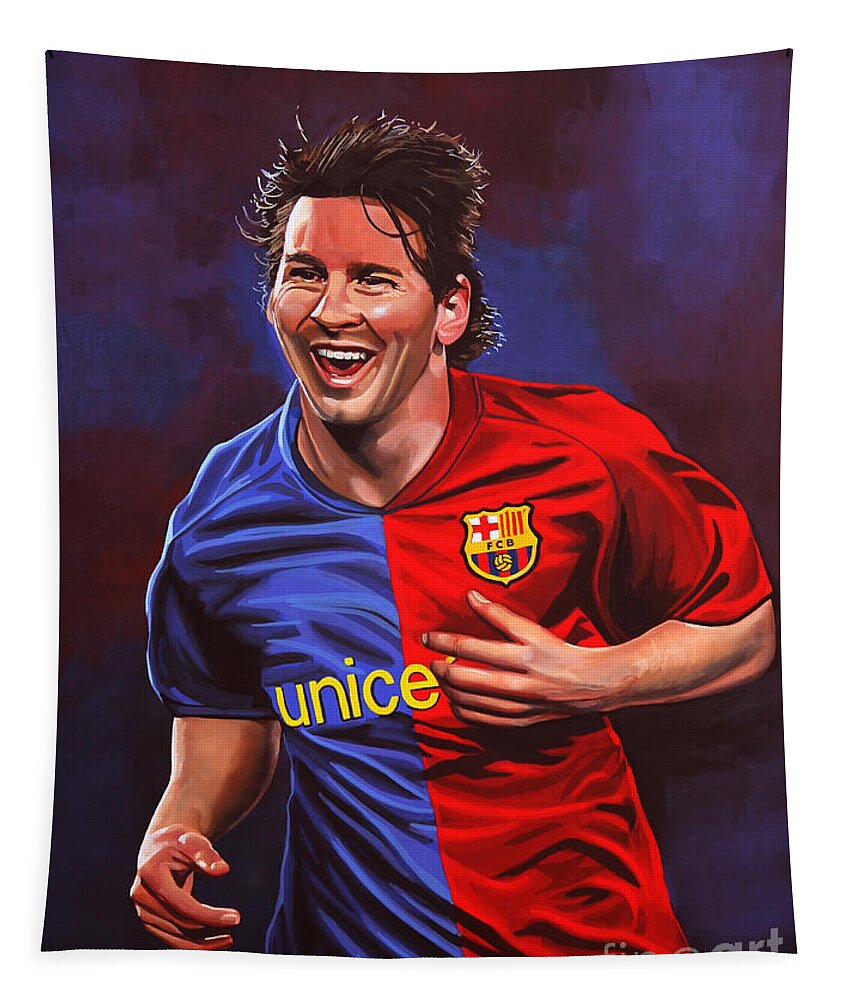 Lionel Messi Tapestry featuring the painting Lionel Messi #2 by Paul Meijering