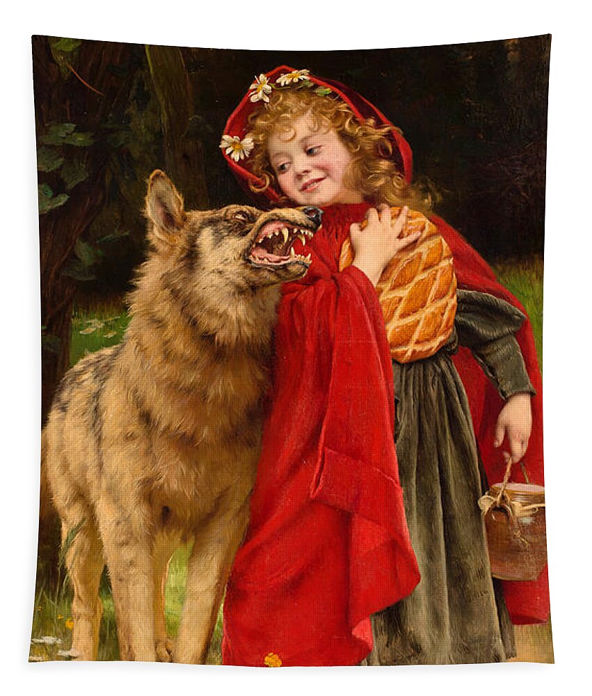 Little Red Riding Hood Tapestry featuring the painting Little Red Riding Hood #2 by Gabriel Joseph Marie Augustin Ferrier