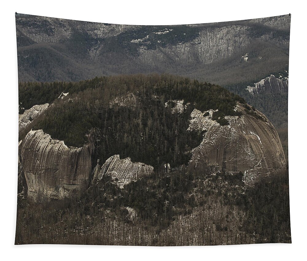 North Carolina Tapestry featuring the photograph Looking Glass Rock by Blue Ridge Parkway - Aerial Photo #4 by David Oppenheimer