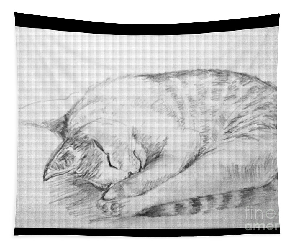 Pet Tapestry featuring the drawing My pet cat #2 by Asha Sudhaker Shenoy