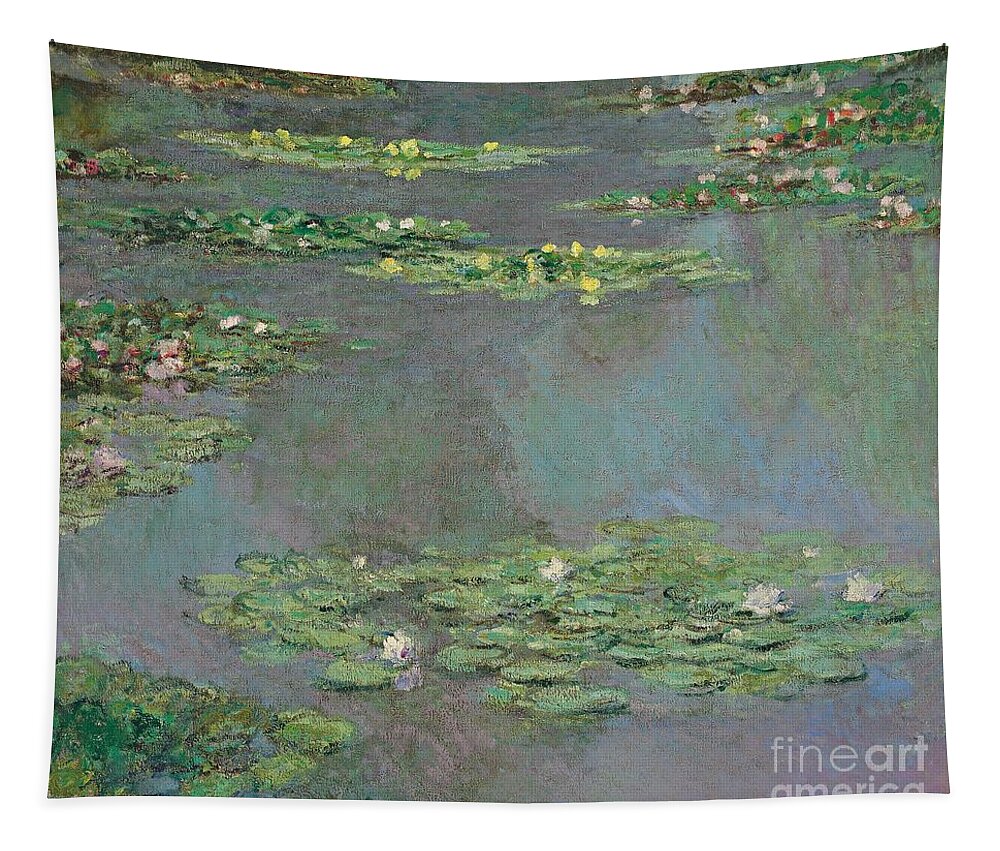 Lily Pond; Impressionist; Giverny; Blue; Flowers; Green; Lily Pad; Lily Pads; Pond; Pink; Water Lillies Tapestry featuring the painting Nympheas by Claude Monet