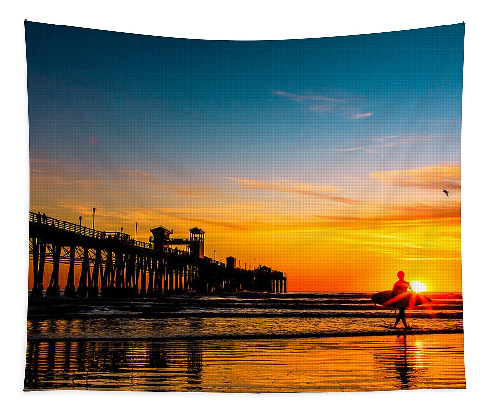 Pier Tapestry featuring the photograph Oceanside Pier at Sunset #2 by Ben Graham