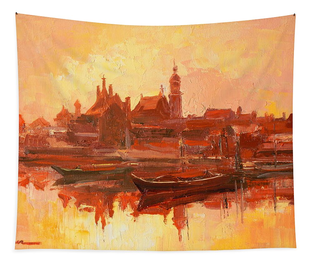 Warsaw Tapestry featuring the painting Old Warsaw - Wisla river #2 by Luke Karcz