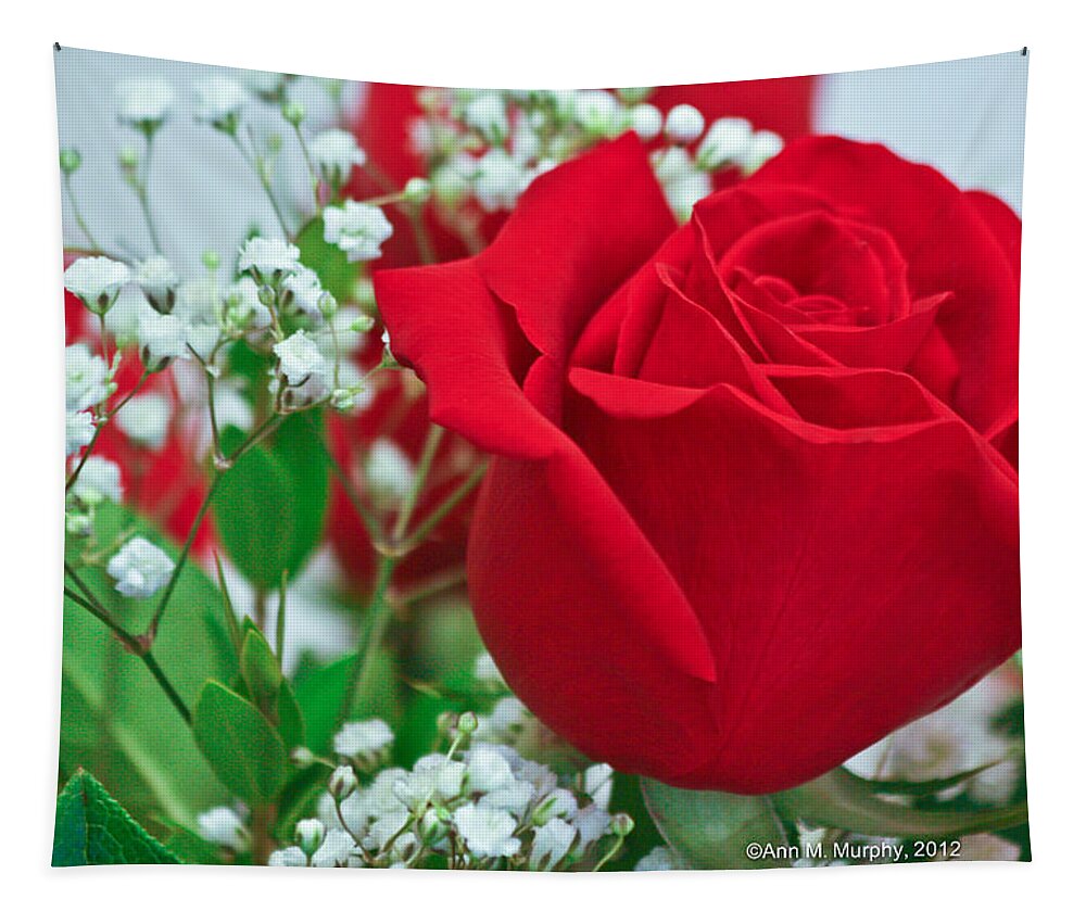 Nature Close Up Tapestry featuring the photograph One Red Rose #2 by Ann Murphy