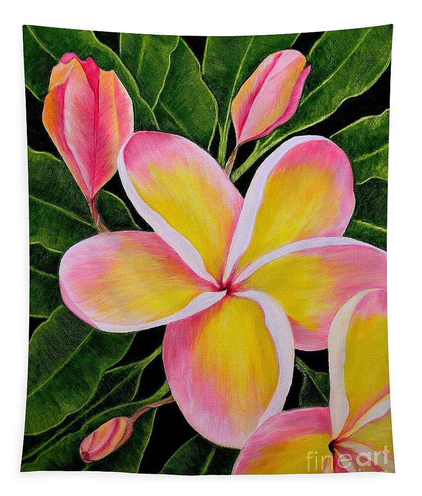 Flowers Tapestry featuring the painting Rainbow Plumeria by Mary Deal