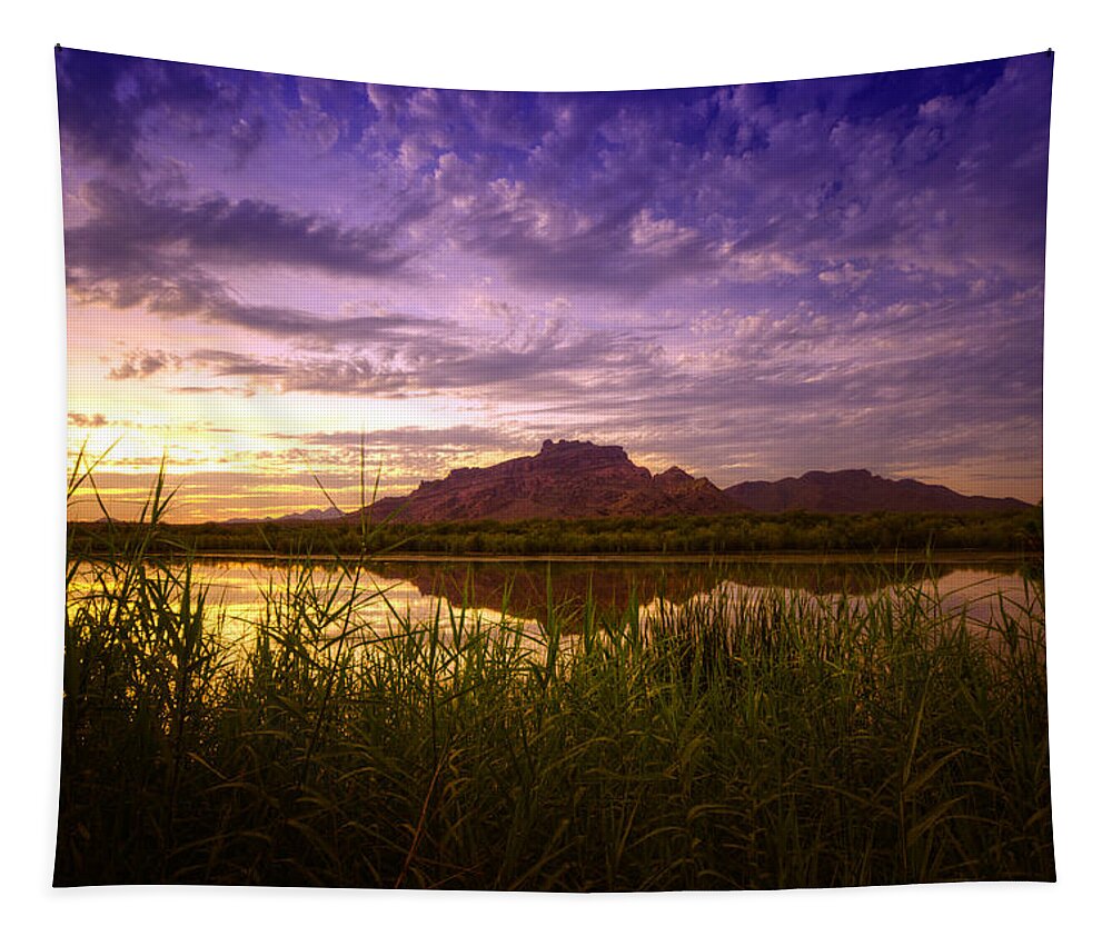 Sunset Tapestry featuring the photograph Red Mountain Reflections #2 by Saija Lehtonen