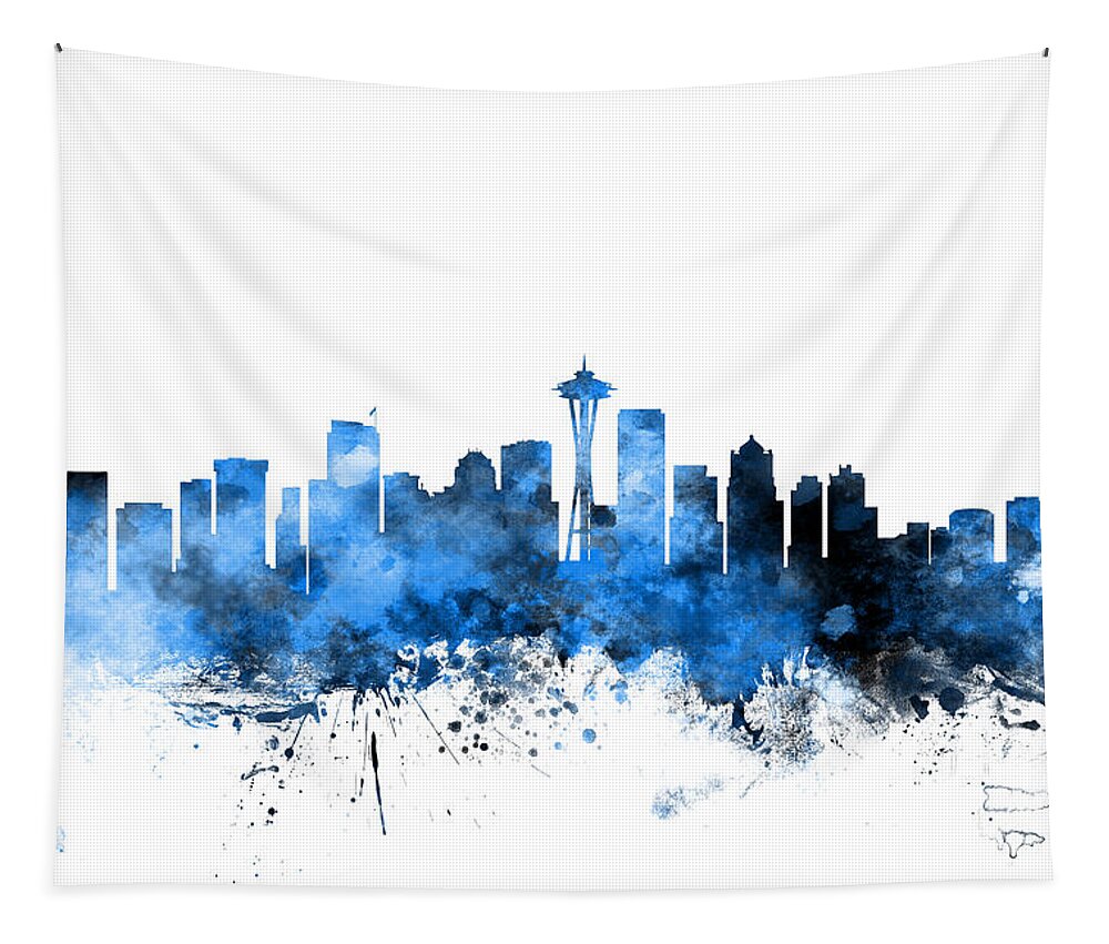 United States Tapestry featuring the digital art Seattle Washington Skyline by Michael Tompsett