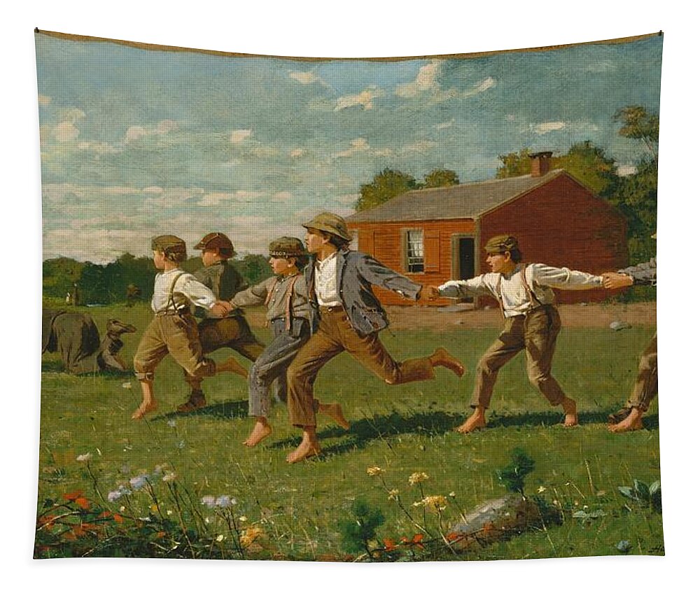 Winslow Homer Tapestry featuring the painting Snap the Whip #12 by Winslow Homer