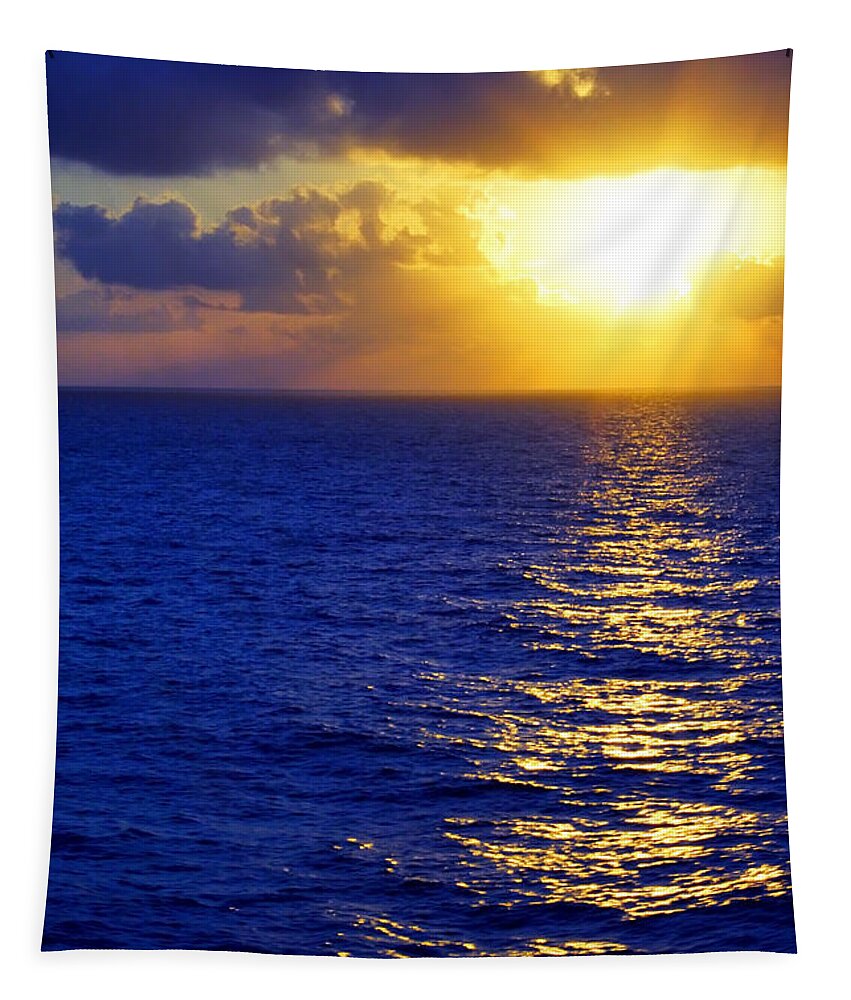 Sunrise Tapestry featuring the photograph Sunrise at Sea #2 by Jason Politte