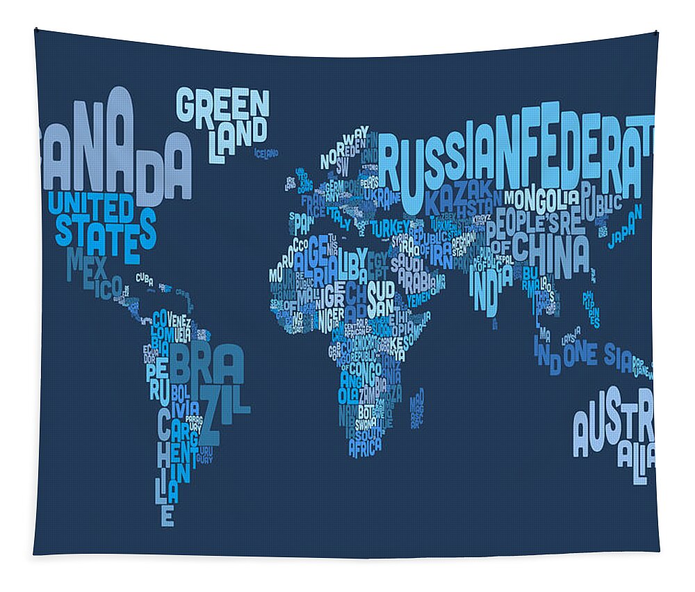 Map Of The World Tapestry featuring the digital art Text Map of the World Map by Michael Tompsett