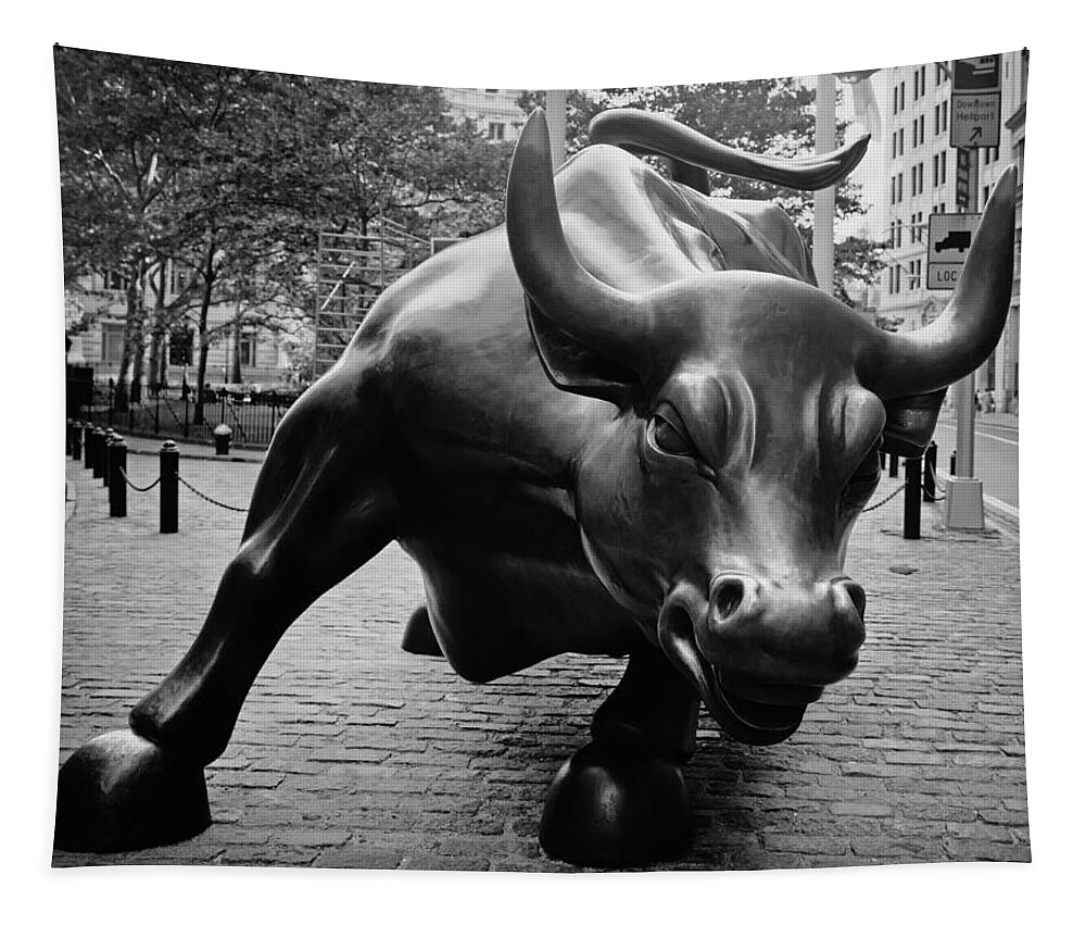 Wall Street Tapestry featuring the photograph The Wall Street Bull by Mountain Dreams