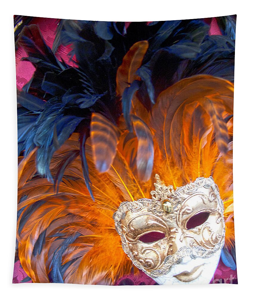 Mask Tapestry featuring the photograph Venetian Face Mask by Heiko Koehrer-Wagner