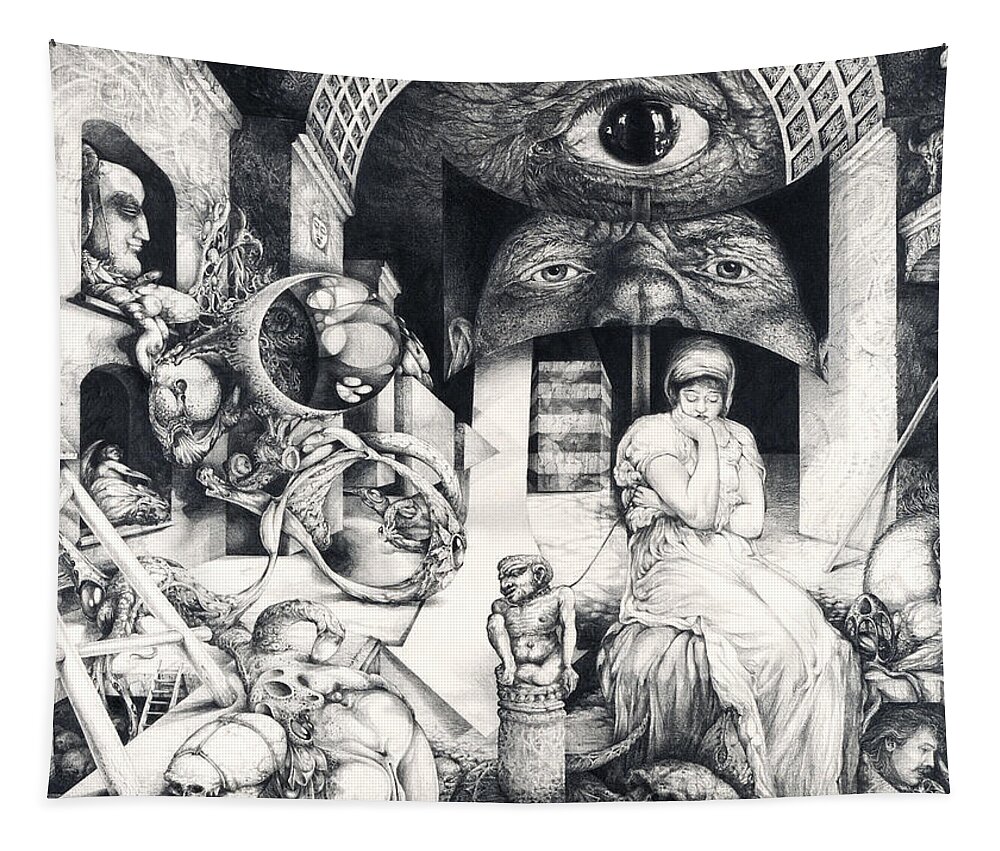 Surreal Tapestry featuring the drawing Vindobona Altarpiece IIi - Snakes And Ladders by Otto Rapp
