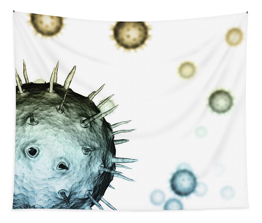 3d Visualization Tapestry featuring the photograph Virus Particles #2 by Science Picture Co