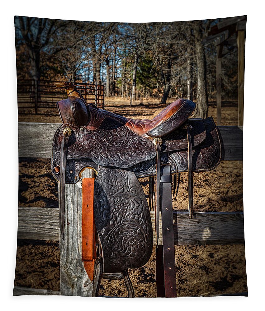 Horizontal Tapestry featuring the photograph Western Saddle #2 by Doug Long