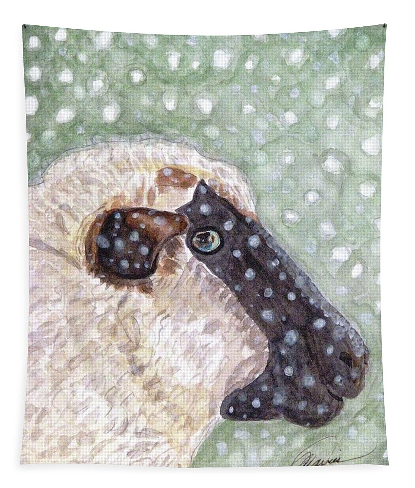 Christmas Tapestry featuring the painting Wishing Ewe A White Christmas by Angela Davies