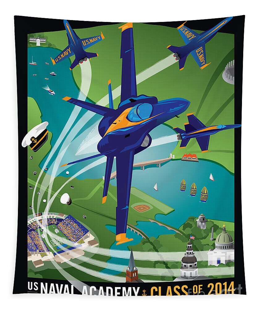 Blue Angels Tapestry featuring the digital art 2014 USNA Commissioning Week by Joe Barsin