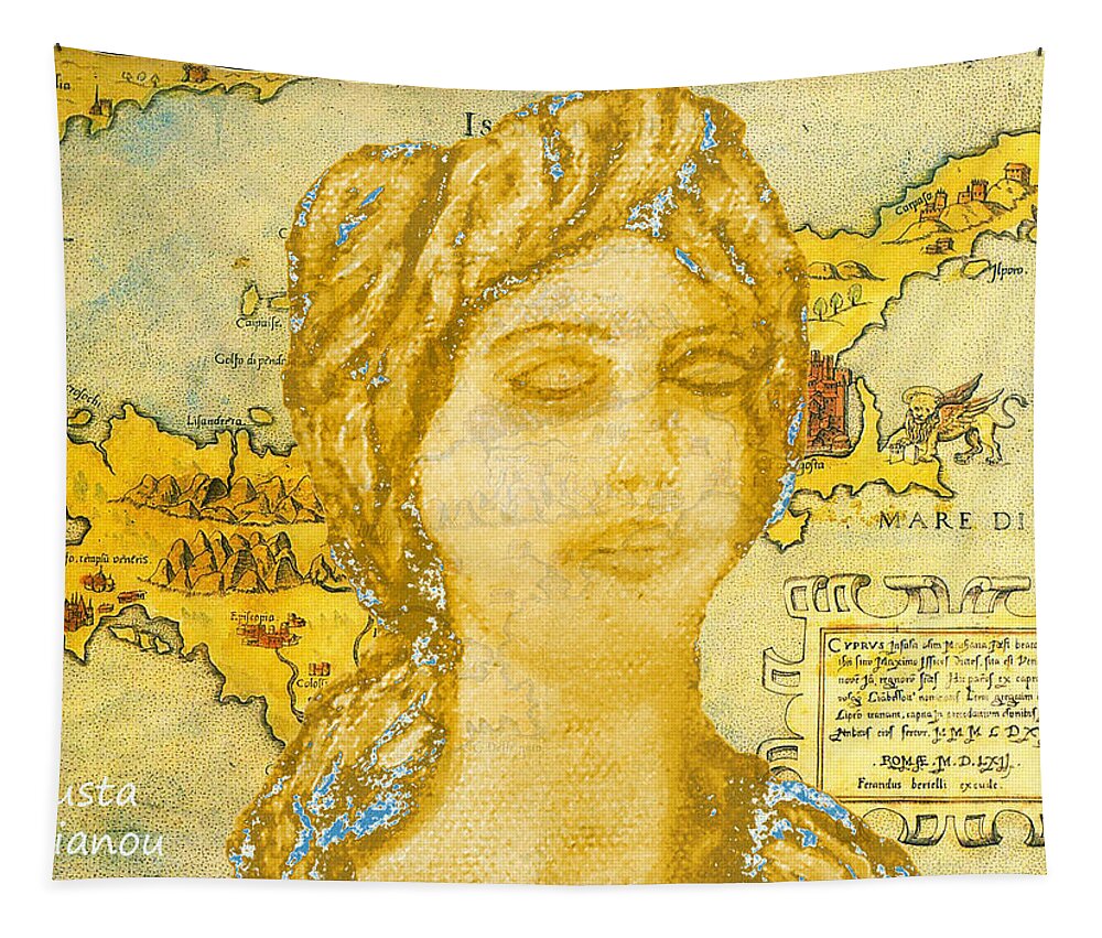 Augusta Stylianou Tapestry featuring the digital art Ancient Cyprus Map and Aphrodite #34 by Augusta Stylianou