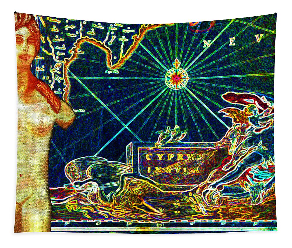 Augusta Stylianou Tapestry featuring the digital art Ancient Cyprus Map and Aphrodite #31 by Augusta Stylianou