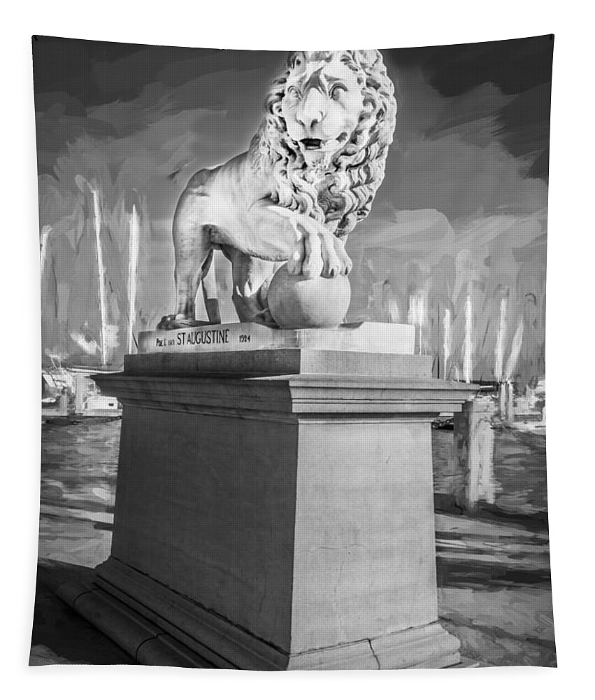 Bridge Of Lions Tapestry featuring the photograph Bridge of Lions St Augustine Florida Painted BW #3 by Rich Franco
