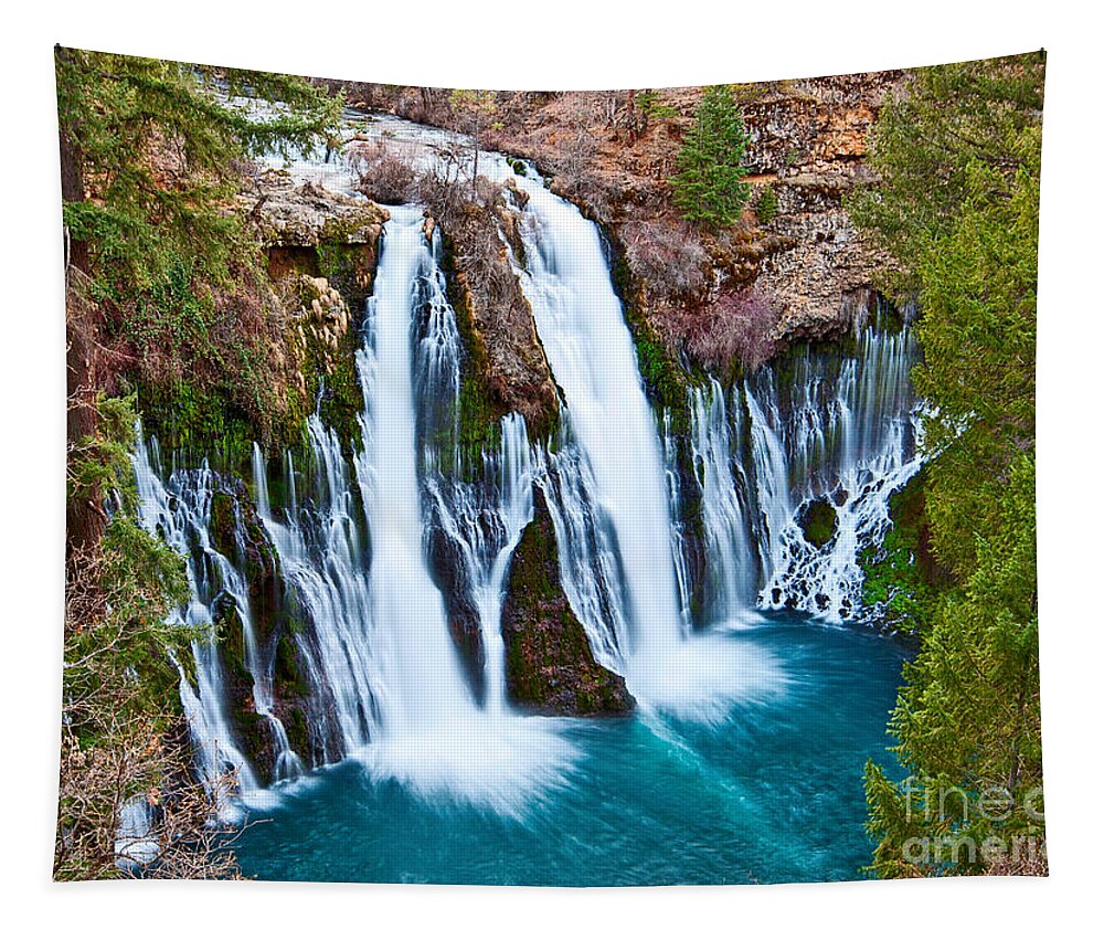 Burney Falls Tapestry featuring the photograph Burney Falls is one of the most beautiful waterfalls in California #3 by Jamie Pham
