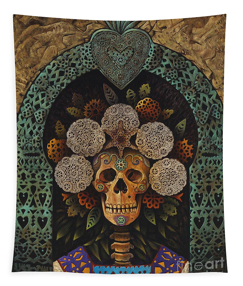 Dia-de-muertos Tapestry featuring the painting Dia De Muertos Madonna by Ricardo Chavez-Mendez