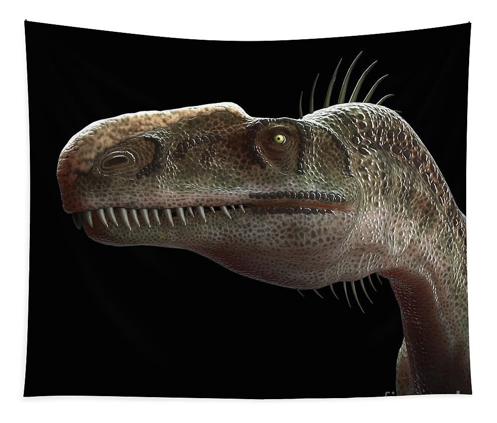 Prehistoric Tapestry featuring the photograph Dinosaur Monolophosaurus #3 by Science Picture Co