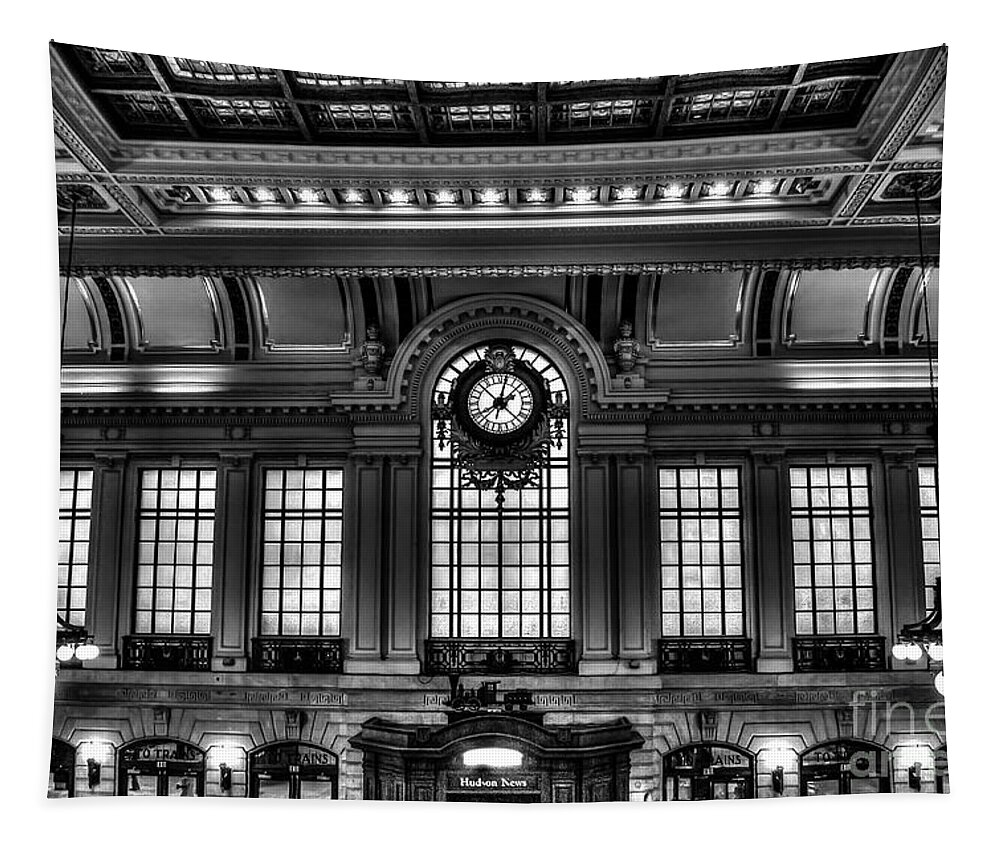 B&w Tapestry featuring the photograph Hoboken Terminal BW by Anthony Sacco