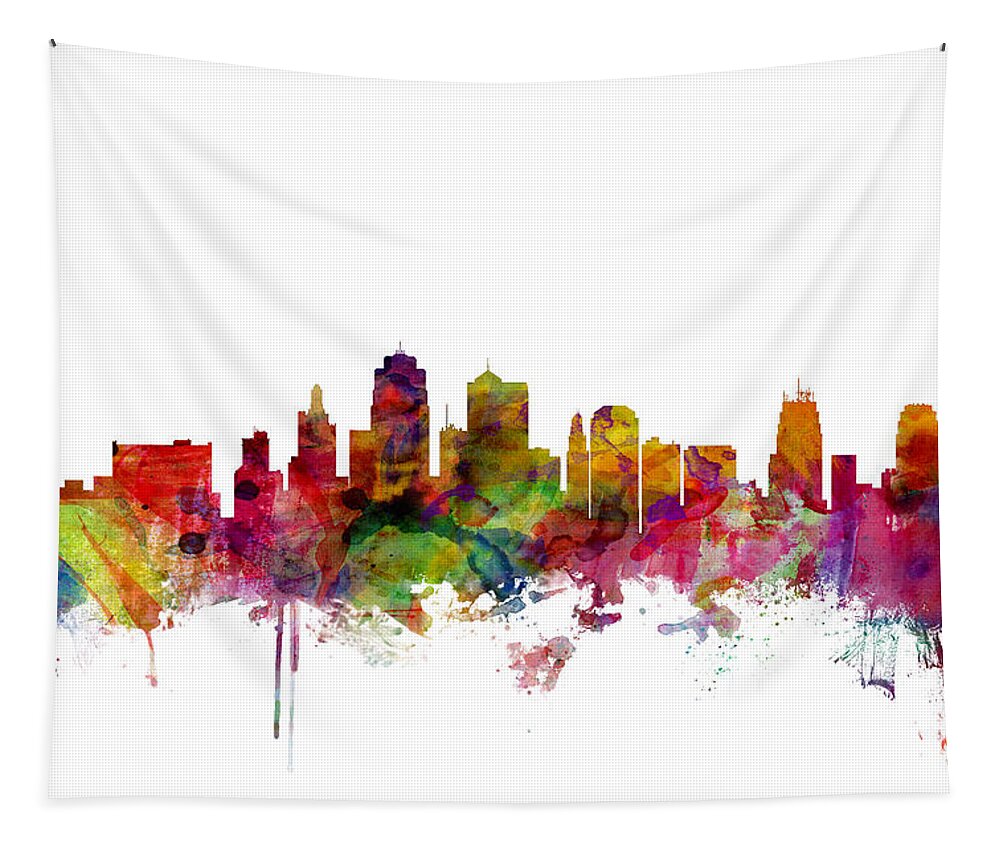 United States Tapestry featuring the digital art Kansas City Skyline #3 by Michael Tompsett