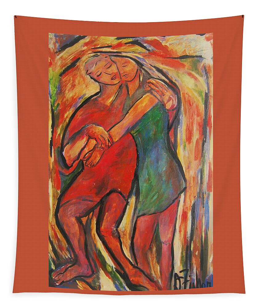 Figure Tapestry featuring the painting Lean by Dawn Caravetta Fisher