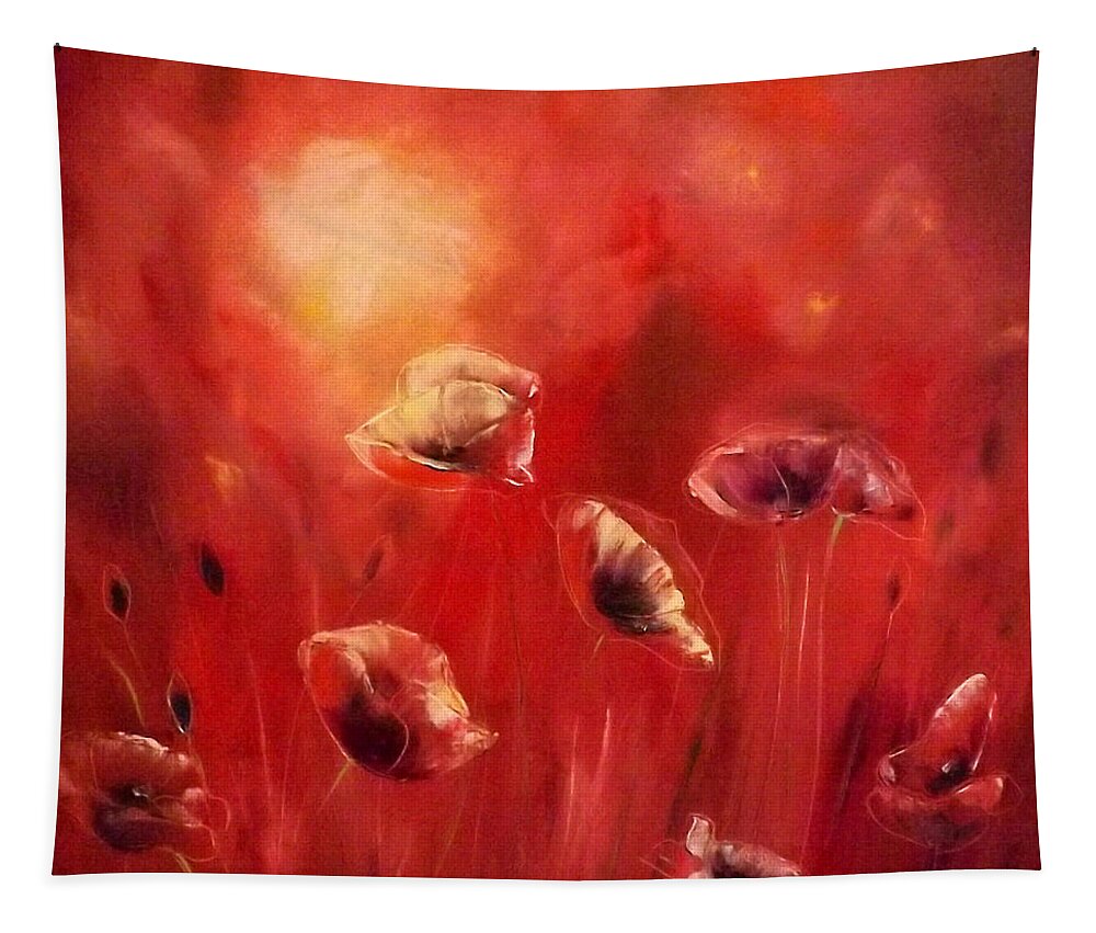 Flowers Tapestry featuring the painting Poppies by Gina De Gorna