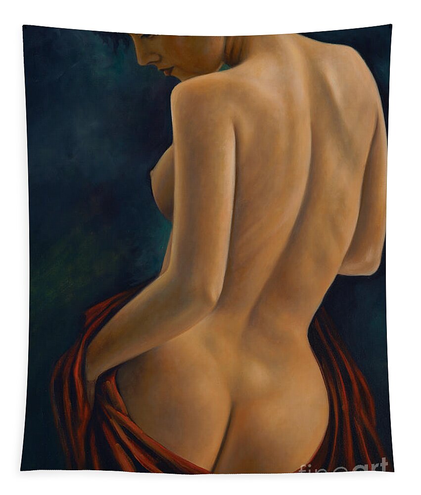 Red-silk Tapestry featuring the painting Red Silk by Ricardo Chavez-Mendez