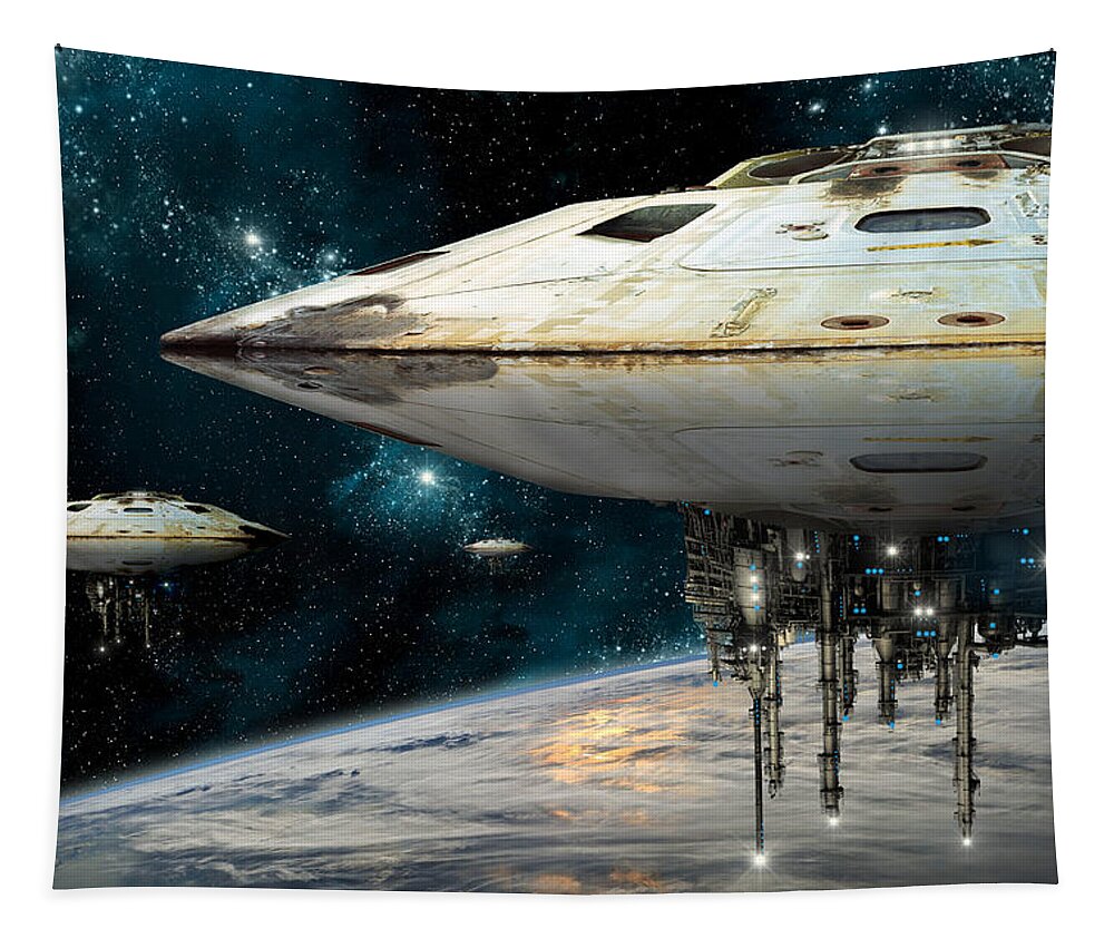 Area 51 Tapestry featuring the photograph Spaceships Invading Earth #3 by Marc Ward