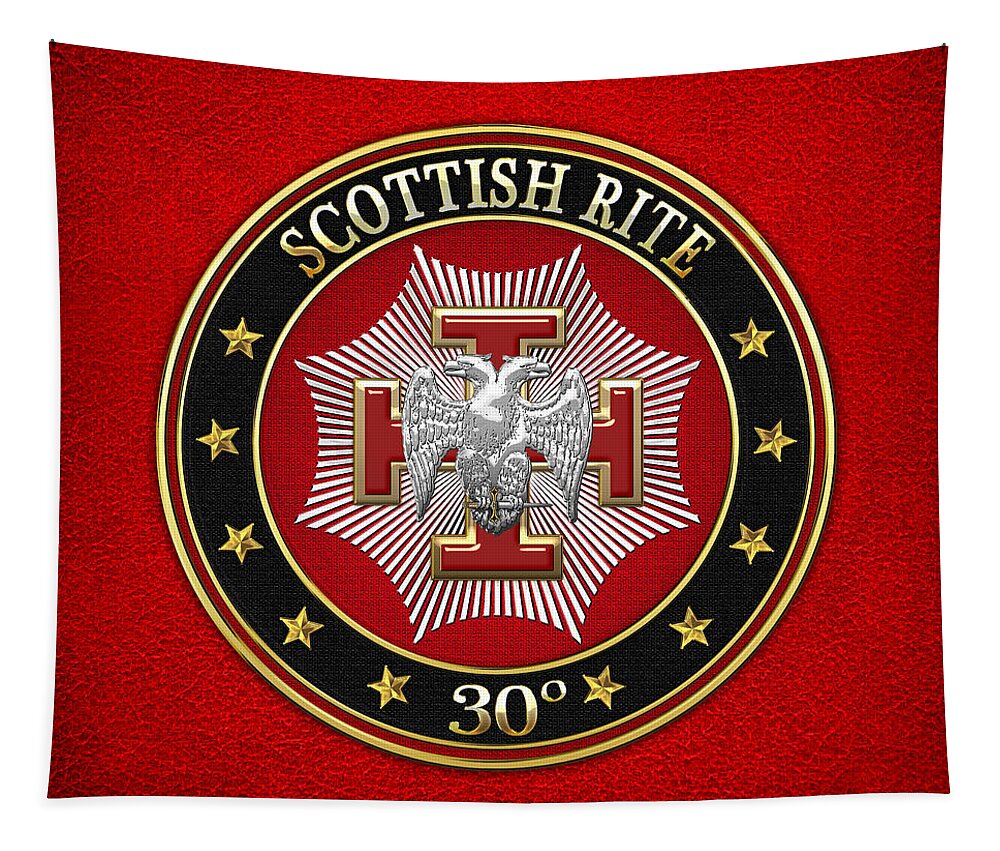 'scottish Rite' Collection By Serge Averbukh Tapestry featuring the digital art 30th Degree - Knight Kadosh Jewel on Red Leather by Serge Averbukh