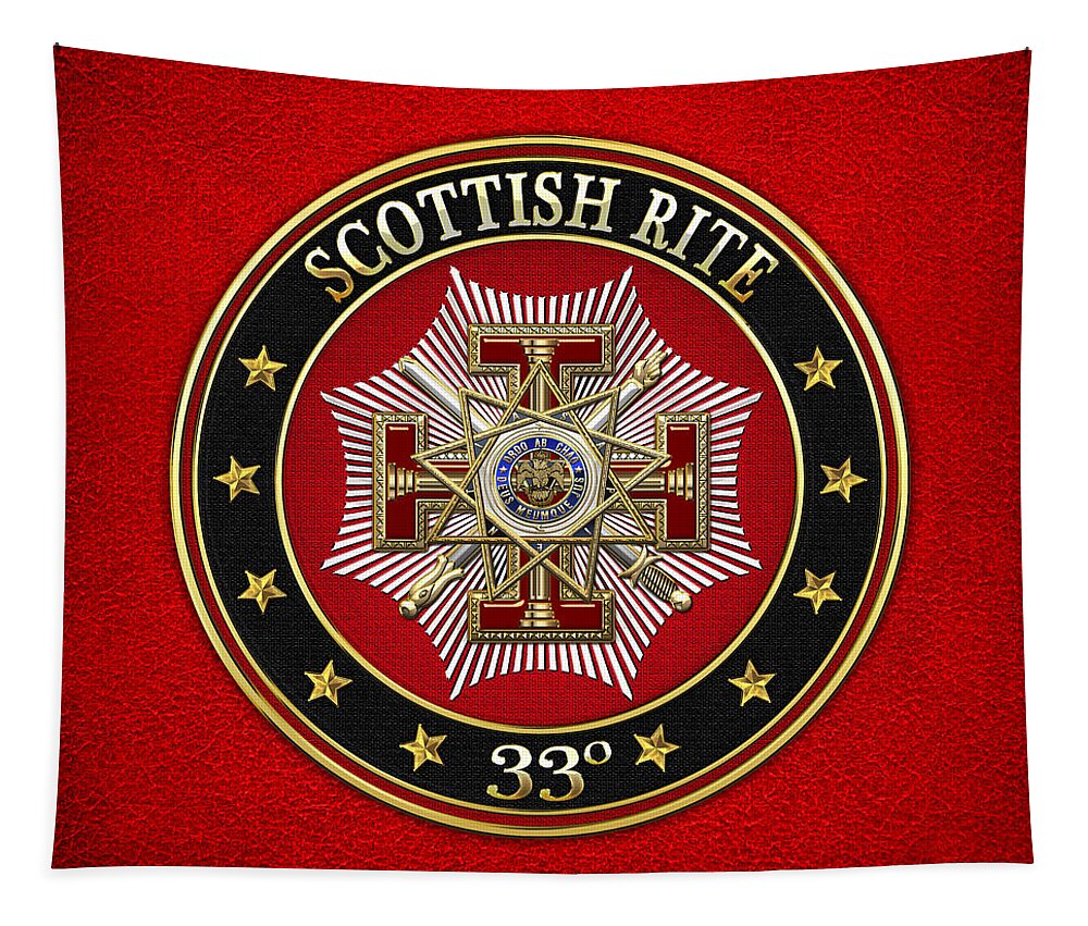 'scottish Rite' Collection By Serge Averbukh Tapestry featuring the digital art 33rd Degree - Inspector General Jewel on Red Leather by Serge Averbukh