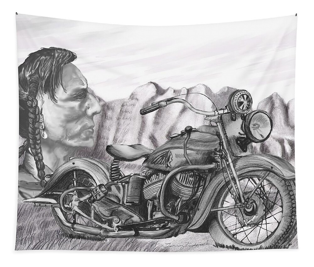 Motorcycle Tapestry featuring the drawing 39 Scout by Terry Frederick
