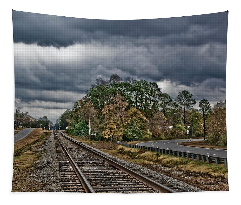 Train Tracks Tapestry featuring the photograph 3ways There by Chauncy Holmes
