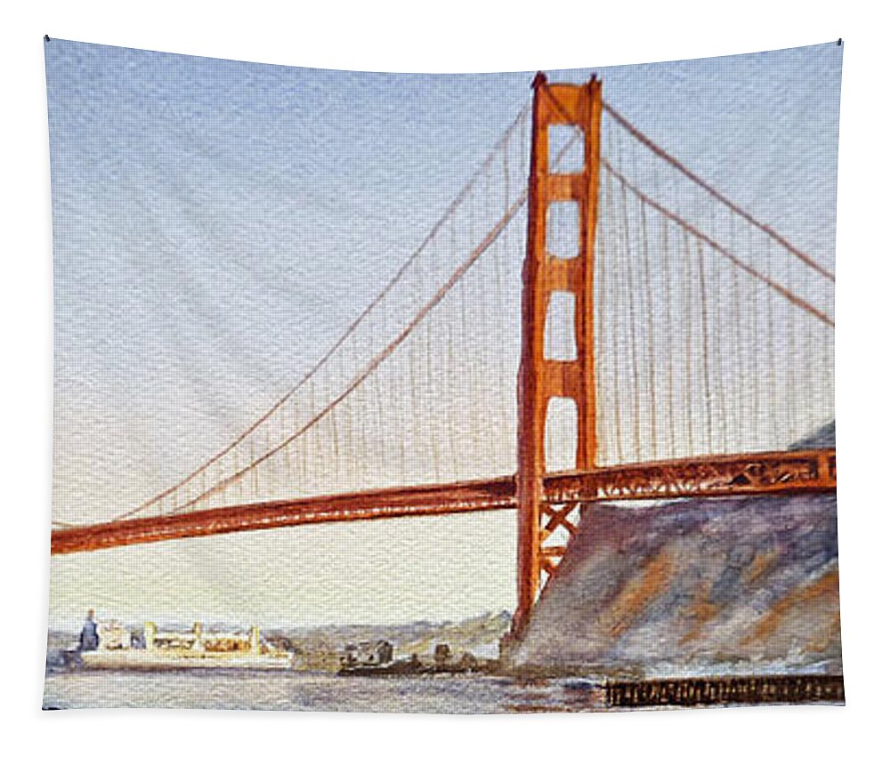 Bridge Tapestry featuring the painting Golden Gate Bridge San Francisco #3 by Irina Sztukowski