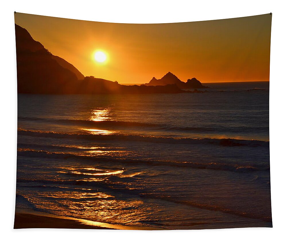 Pacifica Tapestry featuring the photograph Linda Mar Beach at Sunset #4 by Dean Ferreira