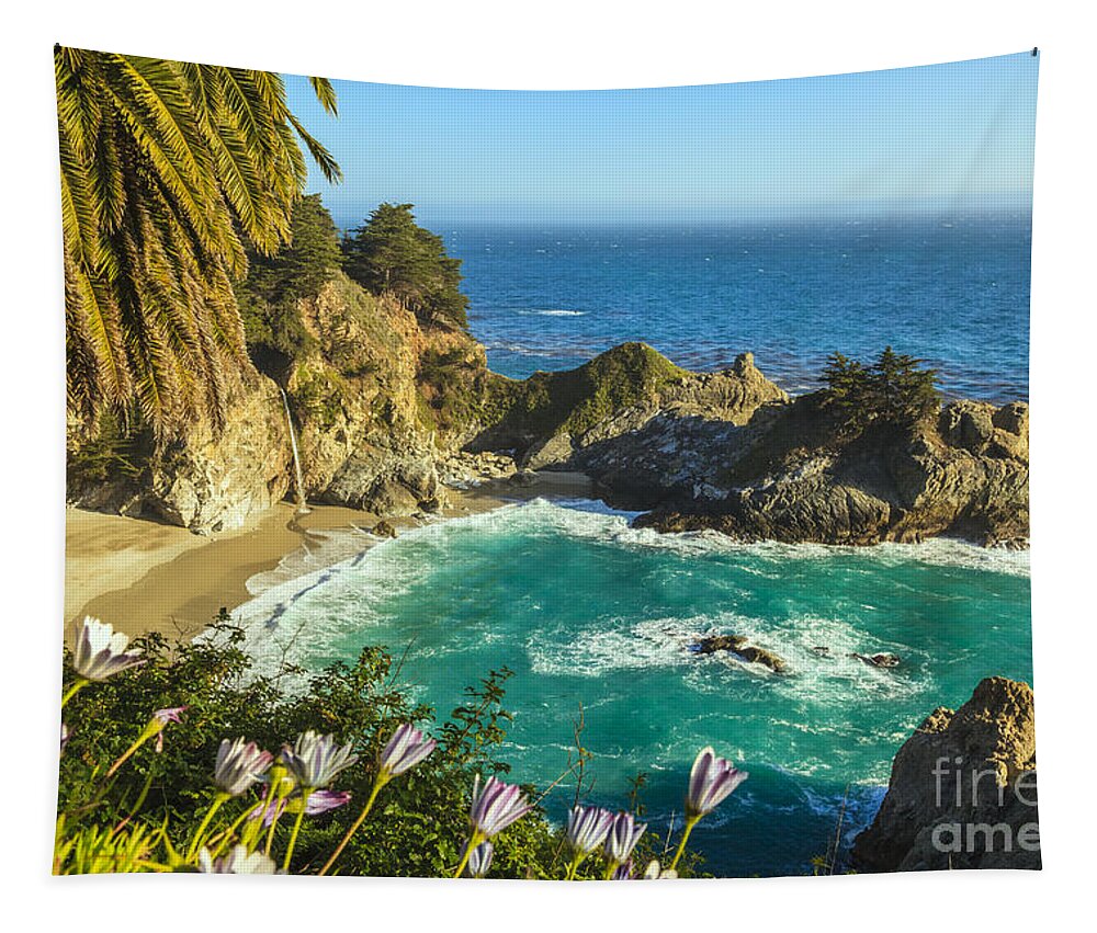 Mcway Falls Tapestry featuring the photograph McWay Falls Big Sur California #4 by Ken Brown